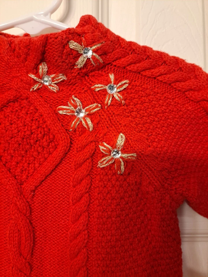 Maggie & Zoe 12 Months Red Sweater Dress Gold Accents Holiday Christmas  - Image 3 of 4