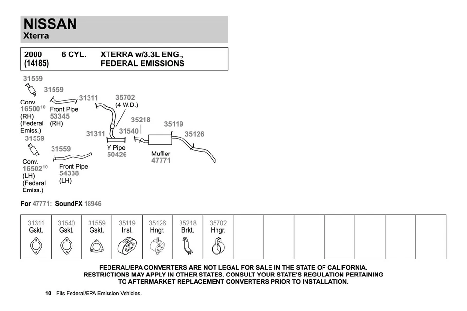 For Nissan Frontier 1999-2000 Walker 53345 Aluminized Steel Exhaust Front Pipe Foto 2 de 3