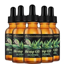 Organic Hemp Oil (5-Pack) Cold-Pressed, Stress Pain Sleep, Unrefined, Made USA