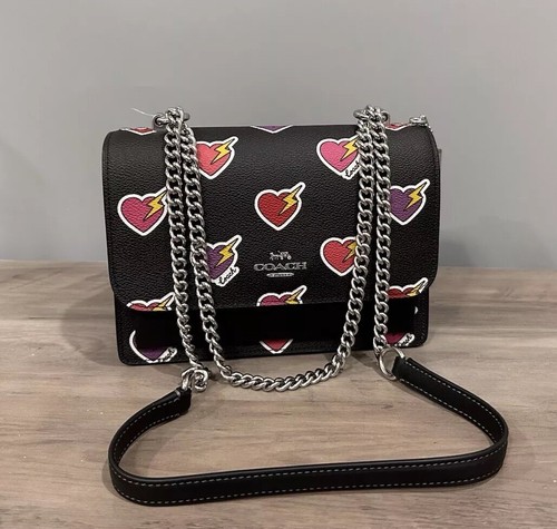 COACH Klare Crossbody Bag Heart Bolt Print Coated Canvas & Leather Black CW436 - Picture 17 of 18