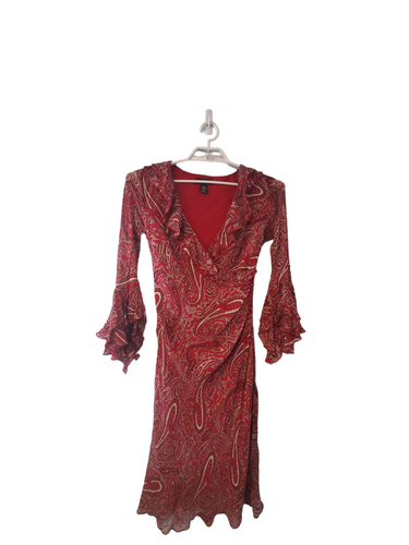 Express vintage dress womens 11/12 ruffle bell sleeve silk midi paisley 90s