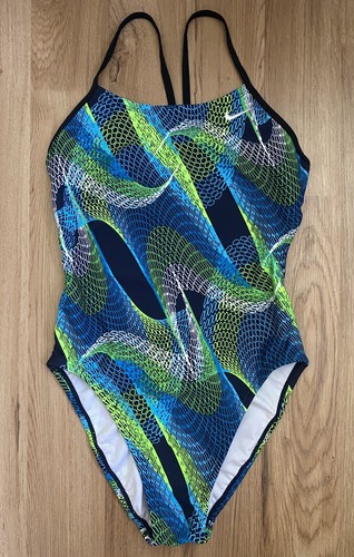 NWOT NIKE 30 Cut Out Tank Women 4 Blue Green Wave One Piece Swimsuit - Picture 2 of 5