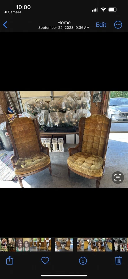 Juego de sillas modernas de mediados de siglo con respaldo de bastón dorado, terciopelo aplastado acolchado Foto 4 de 4