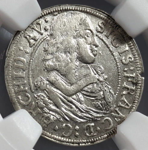 1663 Sigismund Francis AUSTRIA Hall NGC AU58 Silver 3 Kreuzer 3K  Wigs & Crests