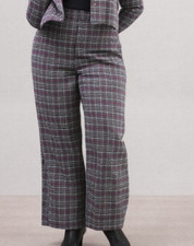 Ava  Viv Pants Trousers High-Rise Wide Leg Women's Size 24 Gray Plaid Zip Hook