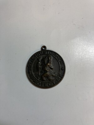 1 inch Swank Saint Christopher protect me bronze vintage necklace No Chain