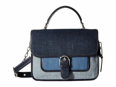 $328. Michael Kors Cooper Large School Satchel Indigo Light Washed Denim Silve