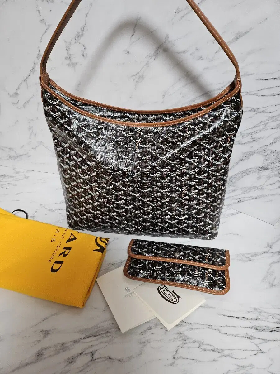 Goyard Bohem Black Tan Leather Hobo Shoulder Bag  