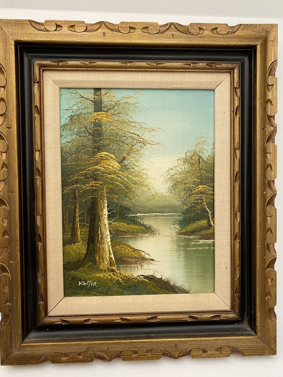 Framed Vintage Landscape Reflections Oil On Canvas Signed by
