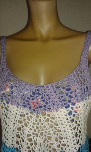 Top canottiera donna maglietta traforata estiva copricostume all'uncinetto - Foto 3 di 4
