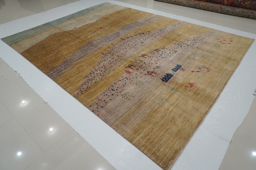 9 x 12 ft Brown Landscape Camel Gabbeh Tribal Afghan Hand Knotted Wool Area Rug - Picture 3 of 21