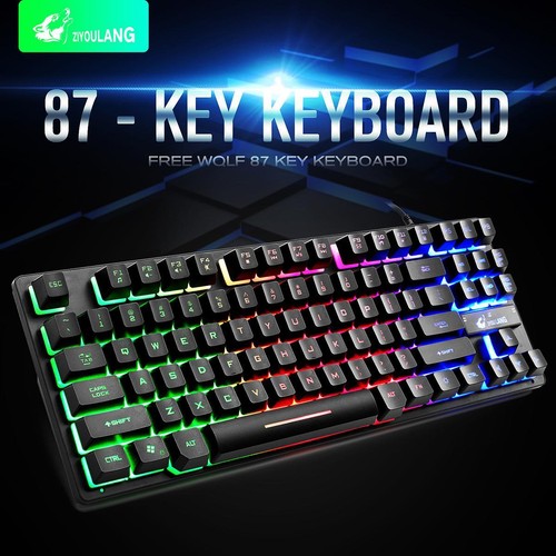 Combo Tastiera Gaming 87 Tasti e Mouse Retroilluminato, USB Cablato Arcobaleno Retroilluminato - Foto 4 di 10