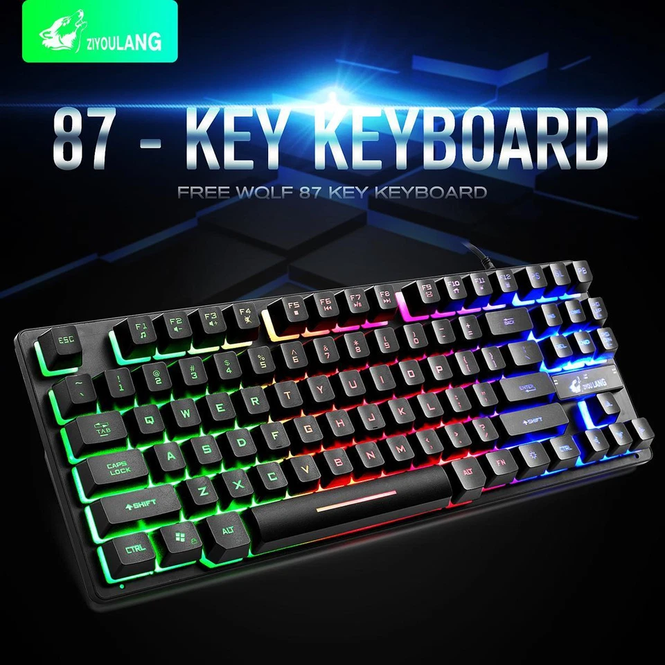 87 Keys Gaming Keyboard and Backlit Mouse Combo, USB Wired Rainbow Backlit  - Image 4 of 4