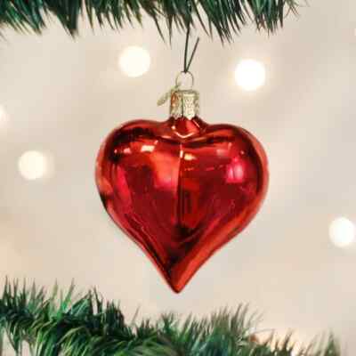 OLD WORLD CHRISTMAS LARGE SHINY RED HEART GLASS CHRISTMAS ORNAMENT 30012