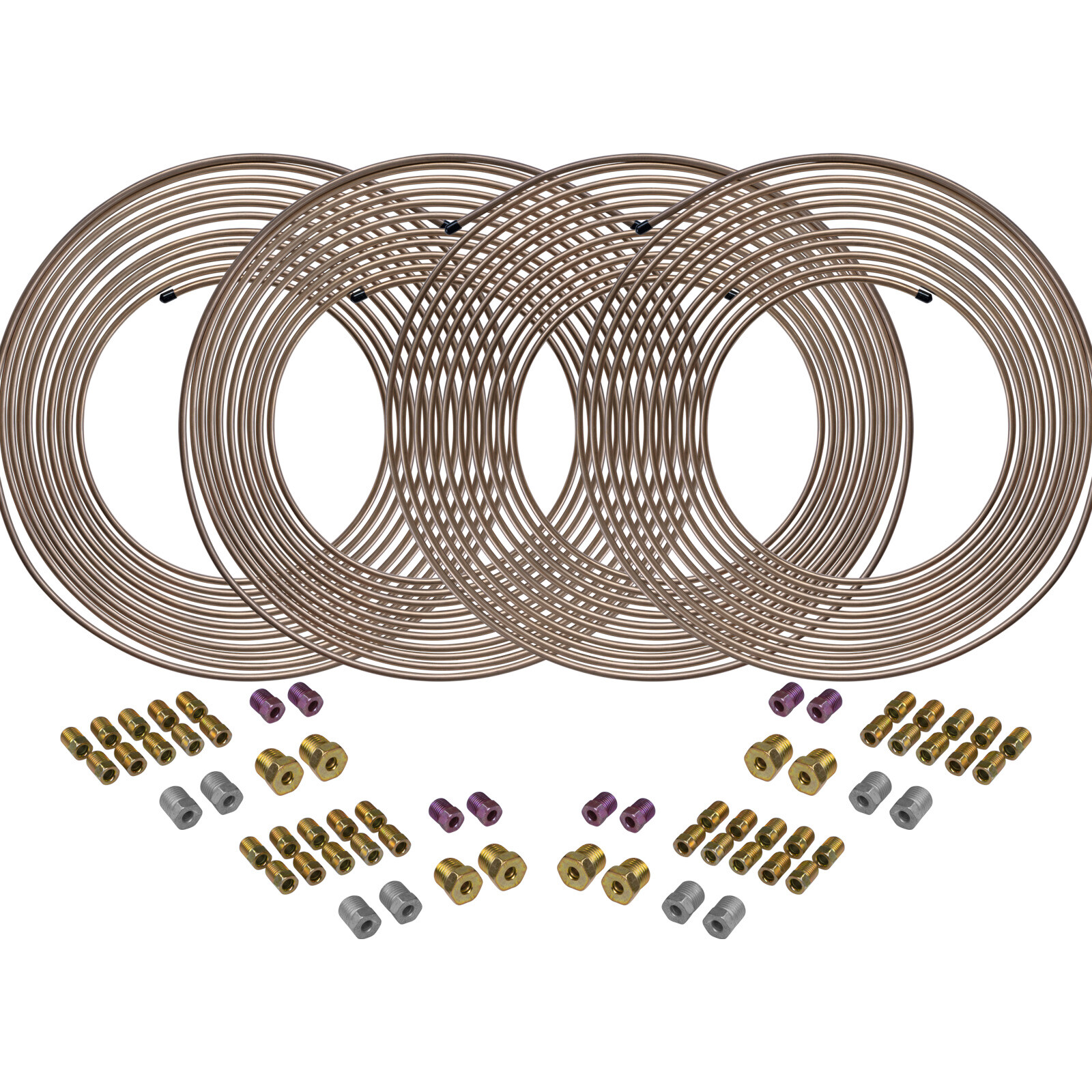 4LIFETIMELINES CopperNickel Brake Line Coils and Fittings, 4 Kits, 3/