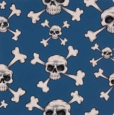 Alexander Henry Fabric BTY, Skull and Bones, Dark Blue, 8870A, TheFabricEdge