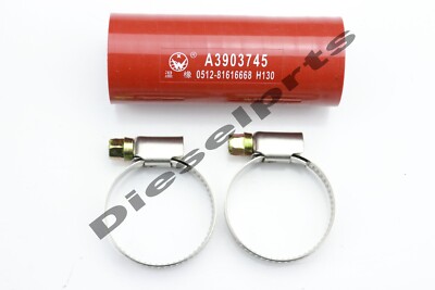 Red Turbo Oil Drain Hose and 2 Stainless clamps for Dodge Cummins 5.9L 89-06 