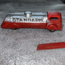 Vintage 1940 s Jumbo Tootsie Toy Red Silver Standard Tanker Truck w/ Blk Tires