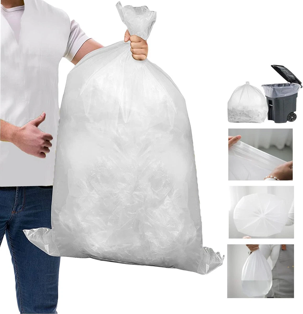 50 Large Strong Clear Bin Bags Plastic Polythene Bin Liners Size