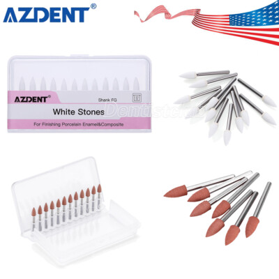 AZDENT Dental Polishing Burs White Stone FG/Silicone Porcelain Resin Flame Shape