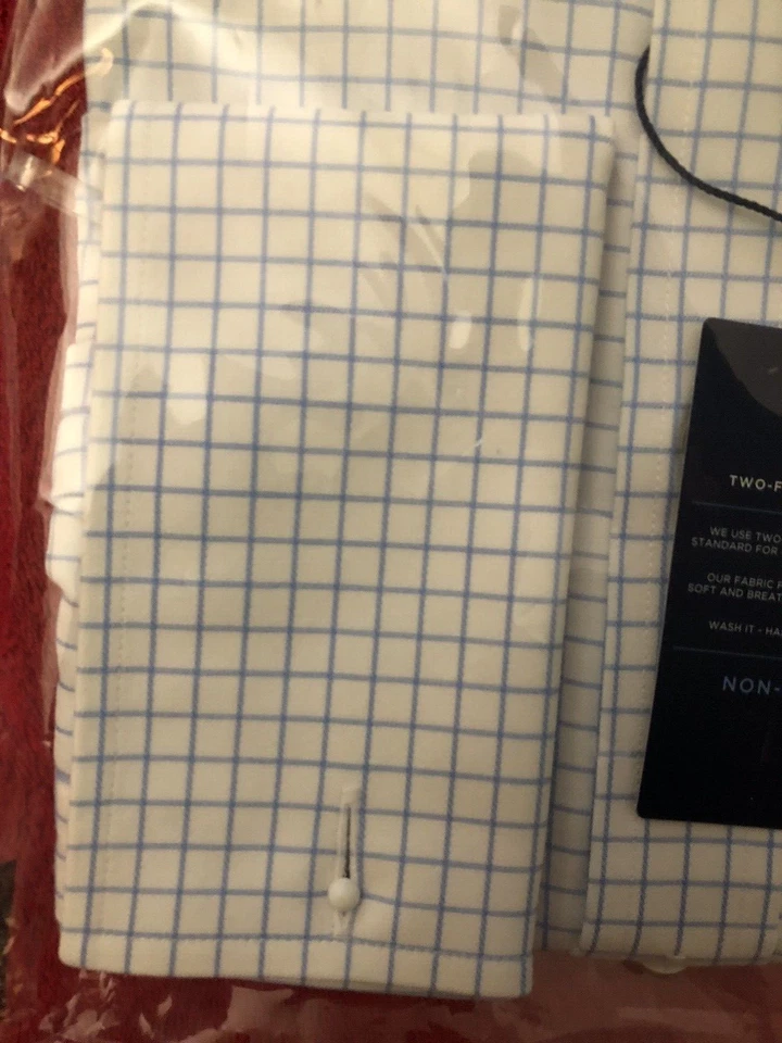 TM Lewin 18/36 Slim NI Sarga Cielo Rejilla Comprobación en Tierra Blanca con Puños Franceses Nuevo con Etiquetas Foto 3 de 4