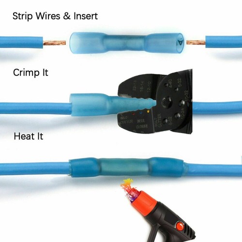 100Pcs Blue 14-16AWG Heat Shrink Waterproof Wire Connectors Butt Seal Terminals - Picture 7 of 12
