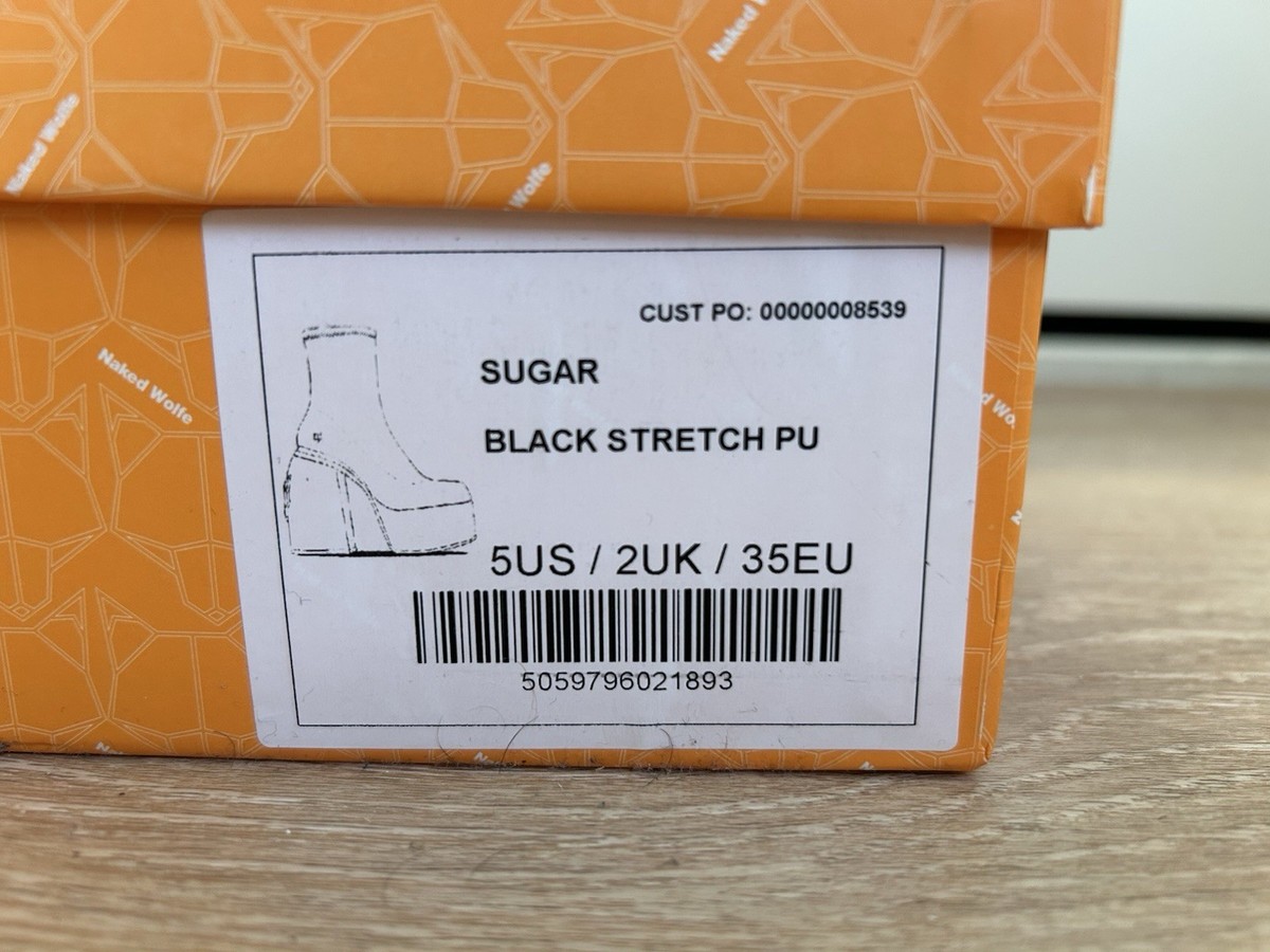 Naked Wolfe Sugar Black Stretch PU Platform Boots US 5 EU 35 UK 2