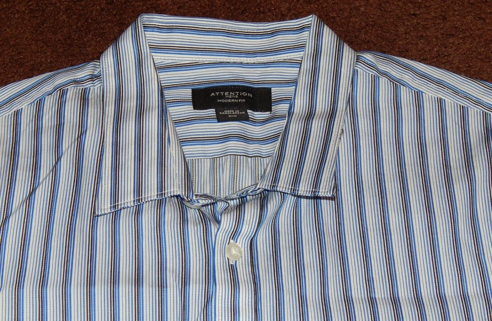 CAMISA DE VESTIR CON BOTONES MANGA LARGA CALCE MODERNO ATENCIÓN PARA HOMBRE TALLA MED AZUL A RAYAS Foto 3 de 4