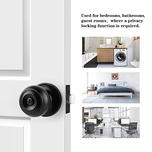 Black Door Knob 8 Pack, Interior Door Handles Black Finish, Round Knob Style, - Picture 3 of 7