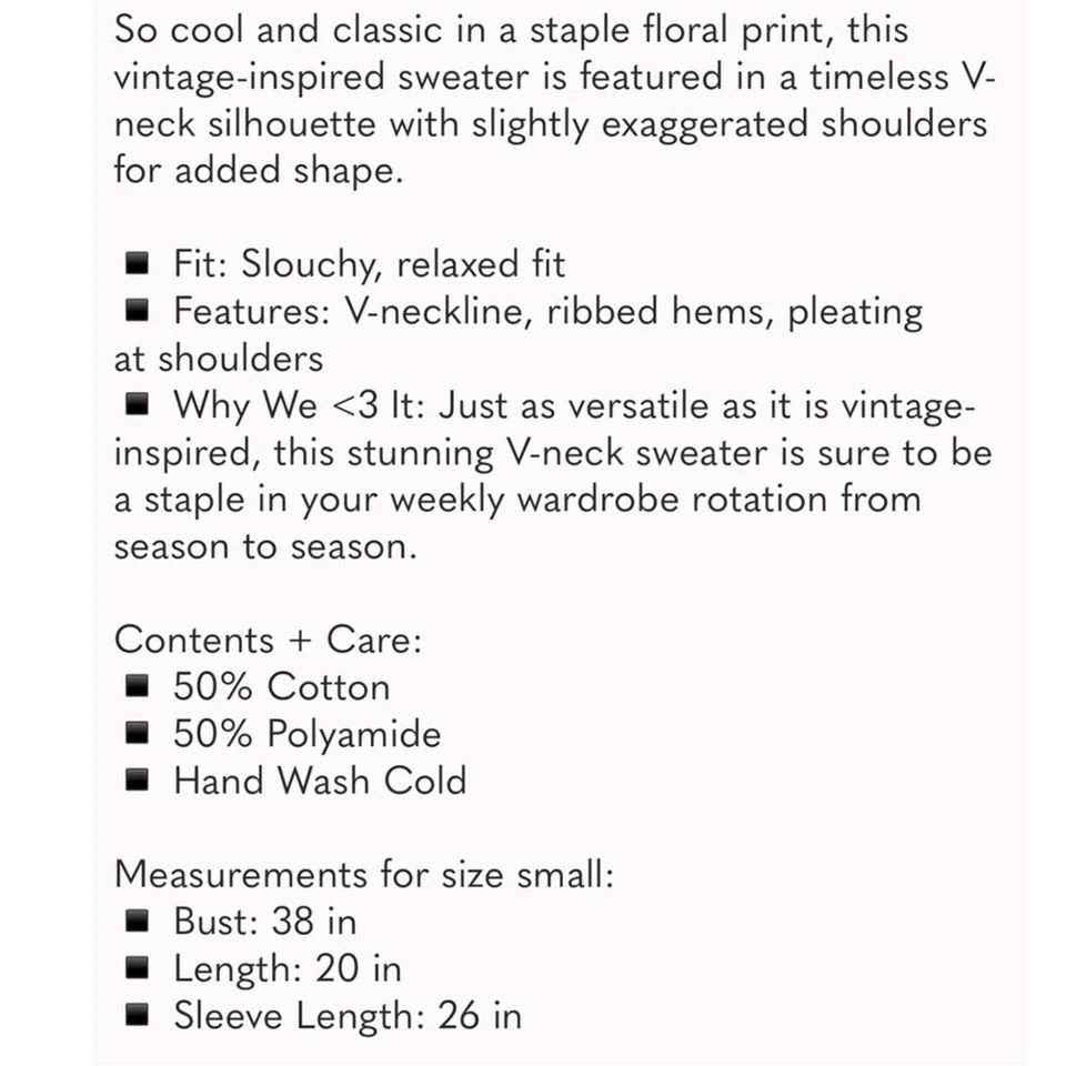 Suéter Free People Cama de Rosas Delicado Casa de Campo Floral Cuello en V Talla Pequeña Foto 3 de 4