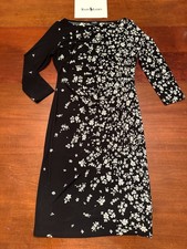 Ralph Lauren CHAPS ruched FLORAL BLACK flattering dress 3/4 sleeve WMNS S 4 6 8