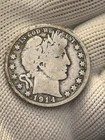 1914 Barber Half Dollar, Key Date, Silver.