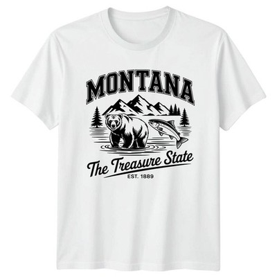 Montana The Treasure State Bear Fish Herren T-Shirt Damen Tee Grafik Oberteil