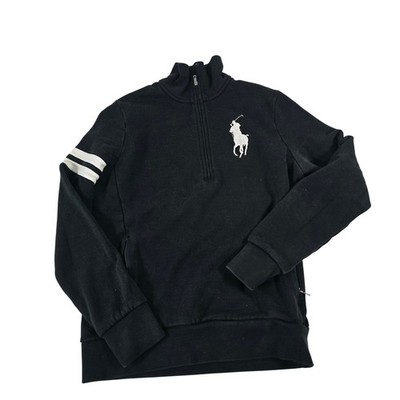 Ralph Lauren Golf Womens Black Quarter Zip Sweatshirt Big Pony Stripe Small