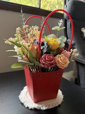 Scented Wax Flower Arrangement Rainkissed Mimosa Tulips Roses Decor Gift Basket