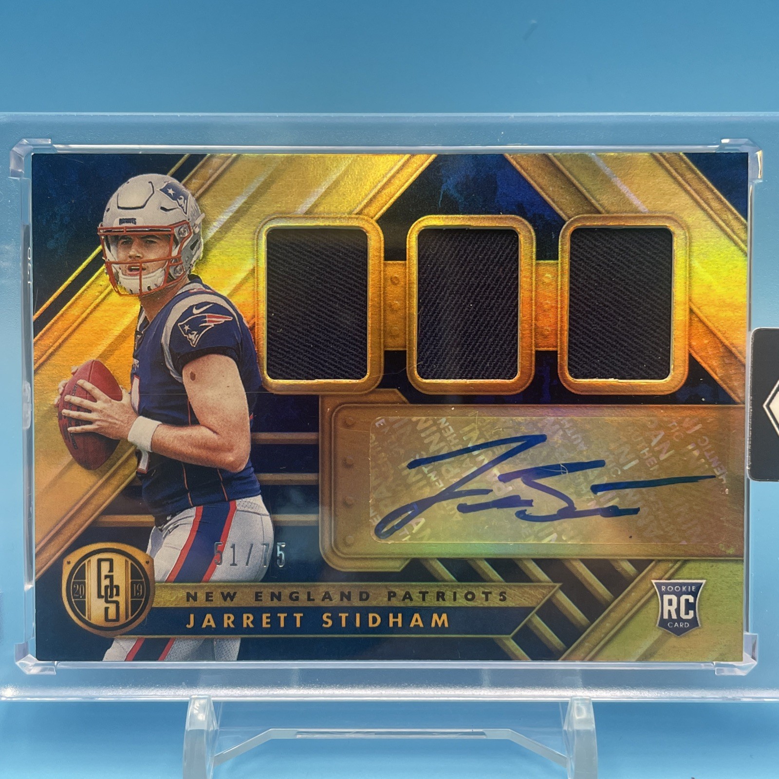 Panini gold standard jarrett stidham #277 rookie jersey auto triple /75