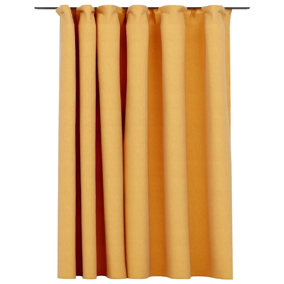 Blackout Curtain Yellow 100% Polyester Linen-Look 290x245 cm with Hooks - Image 2 of 4