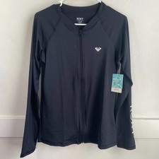 NWT Roxy Anthracite Black New Essentials Long Sleeve Full Zip Lycra Rash Guard