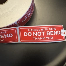 One Roll w/990 1 x 3 DO NOT BEND HANDLE WITH CARE Stickers Labels Easy Peel Red