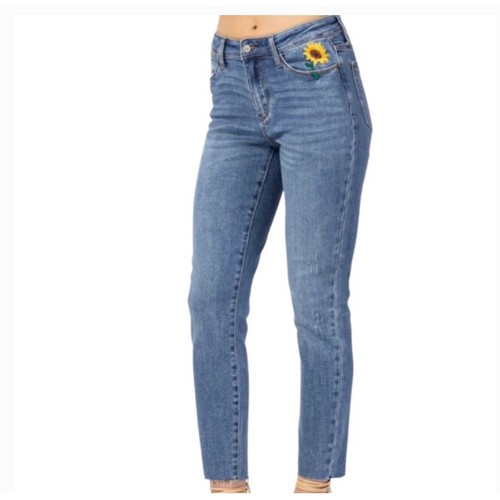 Jeans Judy blu released fit donna 16 blu girasole invecchiato orlo grezzo boho