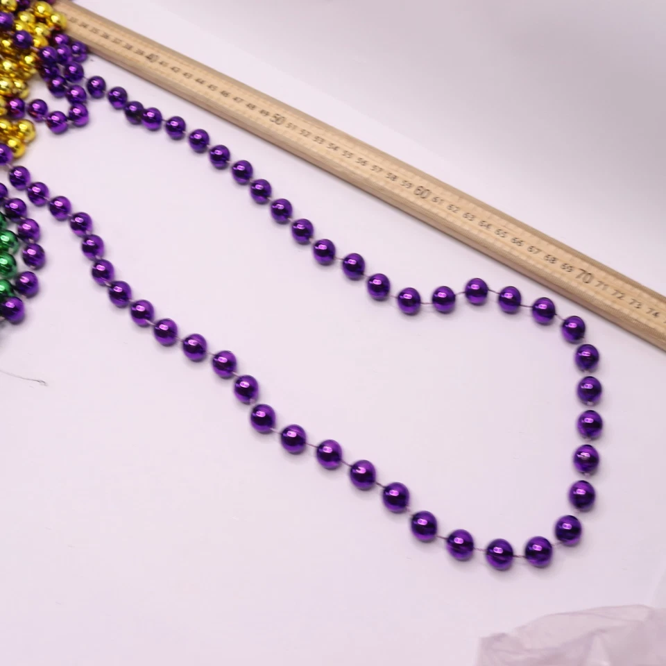 (12-Pk) Round Metallic Beads Purple, Green & Gold 48" 48-14 PGG D - Image 2 of 4