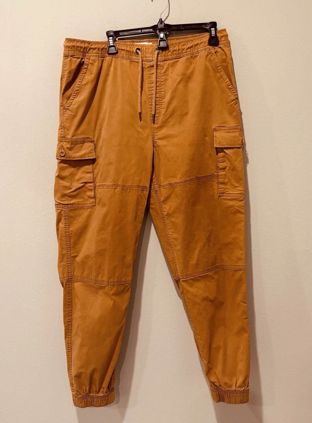True Craft Camel Cotton Cargo Joggers Drawstring L Casual Athleisure Fall Spring