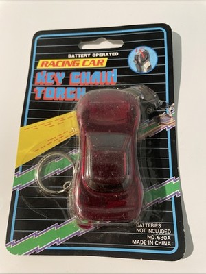 VINTAGE 1990 s RED TOY RACE CAR KEY CHAIN w/TORCH LIGHT UNOPENED NOS   