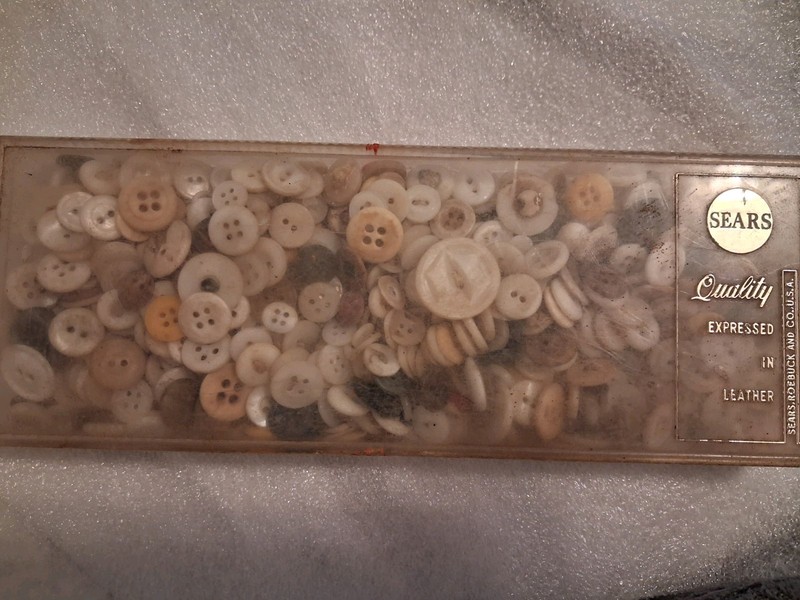 Antique Shell Buttons- Mother of Pearl in-Sears Vintage container