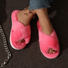 Womens Slippers Slider Ladies Warm Fur Lined Winter Warm Mules Shoes House Size