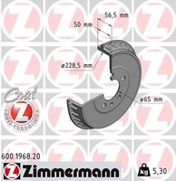2X Zimmermann Bremstrommel 600.1968.20 FüR Audi Seat Skoda VW