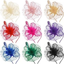 Tigeen 9 Pcs Fascinator for Women Tea Party Hat Headband Cocktail Veil Flower...