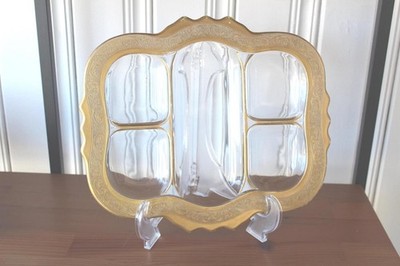 Cambridge Glass Serving Tray Gold Encrusted #703 Florentine Edge