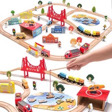 117Pcs Wooden Train Tracks Lot Railway Pieces Set Play for Thomas the Train Brio