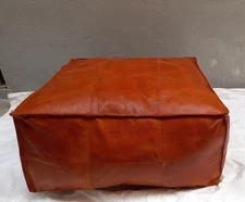 Ottoman Pouffe Moroccan Boho Genuine 30'' Handmade Leather Unstuffed Footstool